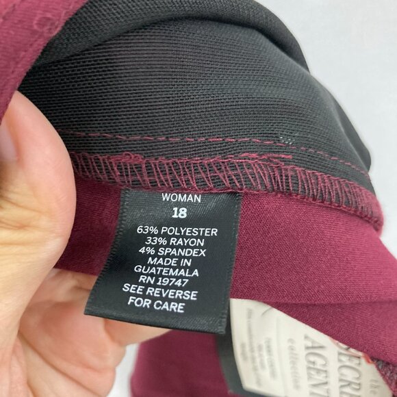New Roz & Ali size 18 Burgundy Tummy Control Stretch Pull-on Straight Leg Pants - Picture 3 of 10